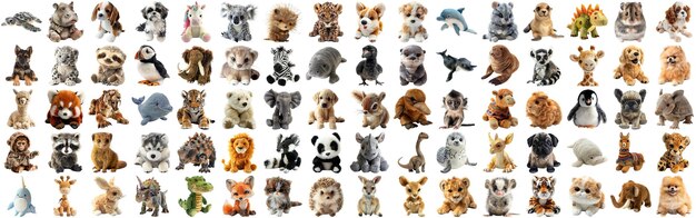 PSD grande conjunto de bonecas de animais fofinhos para crianças brinquedos isolados fundo aig44