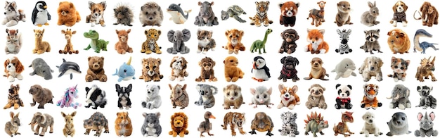 PSD grande conjunto de bonecas de animais fofinhos para crianças brinquedos isolados fundo aig44