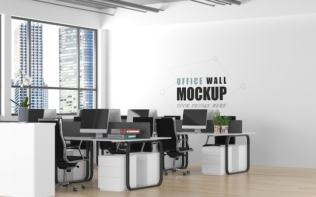 Grande espaço de trabalho com maquete de parede em estilo moderno