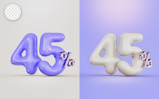 Grande oferta de 45 por cento de desconto com duas cores diferentes branco e roxo conceito de renderização 3d