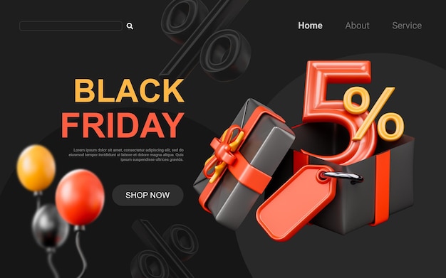 grande offerta 5 per cento di sconto con confezione regalo vendita tag 3d render concept per l'evento Black Friday