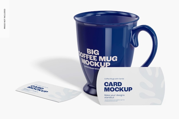 PSD une grande tasse de café avec des cartes mockup, perspective
