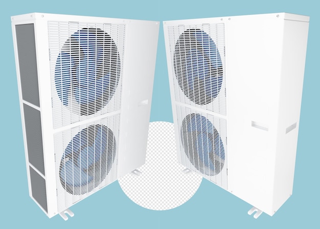 PSD grande unidade de ar condicionado ao ar livre de diferentes lados fundo transparente 3d render