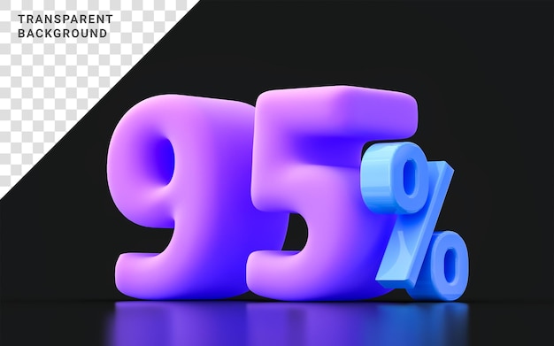 Grande venda de ícone de desconto de 95 por cento oferece cor muito peri em ilustração de renderização 3d de fundo escuro
