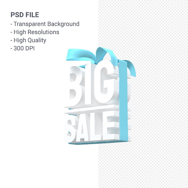 Grande vente de rendu de conception 3d pour la promotion de la vente avec arc et ruban isolé