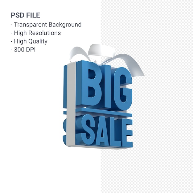PSD grande vente de rendu de conception 3d pour la promotion de la vente avec arc et ruban isolé