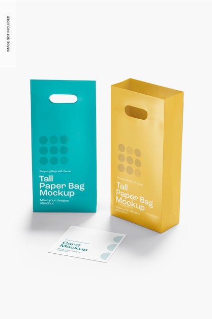 Grands sacs de papier avec maquette de carte, vue de gauche