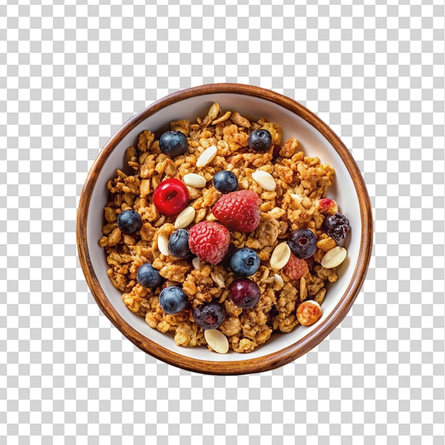 Granola caseira em vista superior de madeira isolada em fundo transparente