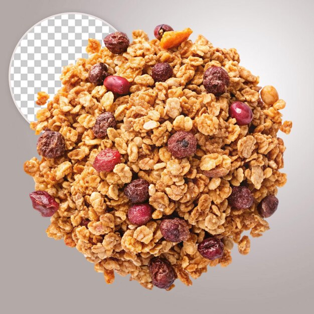 Granola casera en un fondo transparente