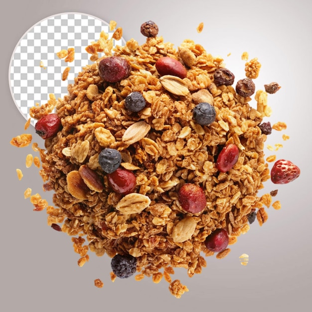 Granola casera en un fondo transparente