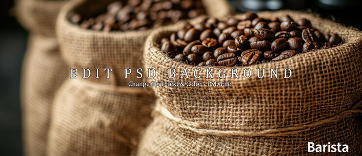 PSD los granos de café en bolsas de tela