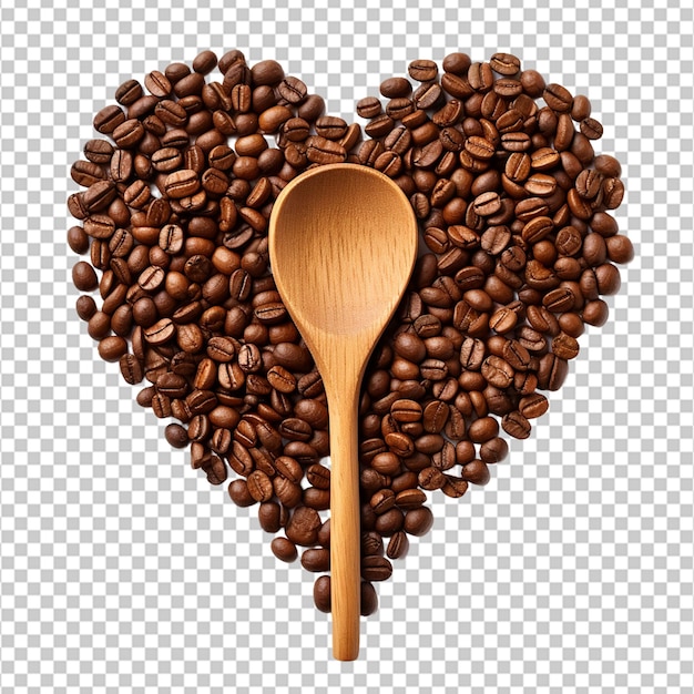 PSD los granos de café y la cuchara forman un gran corazón aislado sobre un fondo blanco