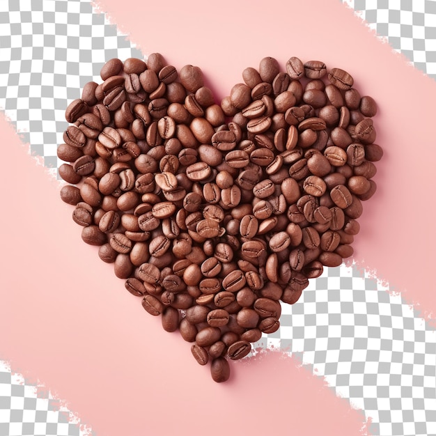 PSD los granos de café en forma de corazón en un fondo transparente tarjeta del día de san valentín en primer plano de la comida