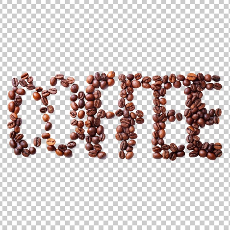 PSD granos de café que forman la palabra café sobre un fondo transparente