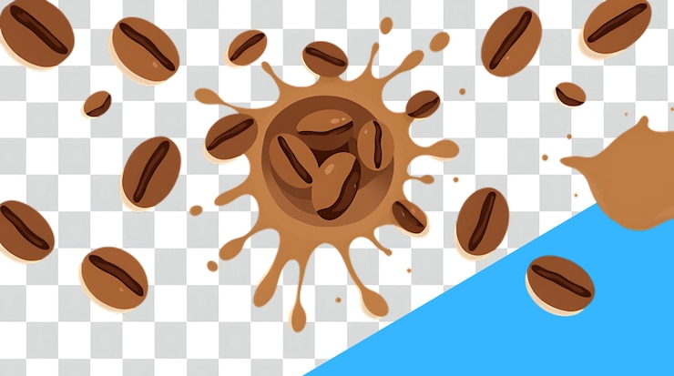 PSD granos de café con salpicaduras aislados en blanco