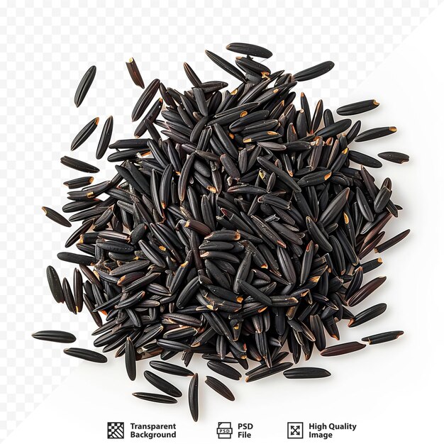 PSD grãos de arroz selvagem preto cru isolados em fundo branco isolado vista superior