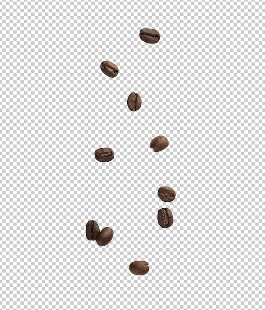 Grãos de café caindo isolados