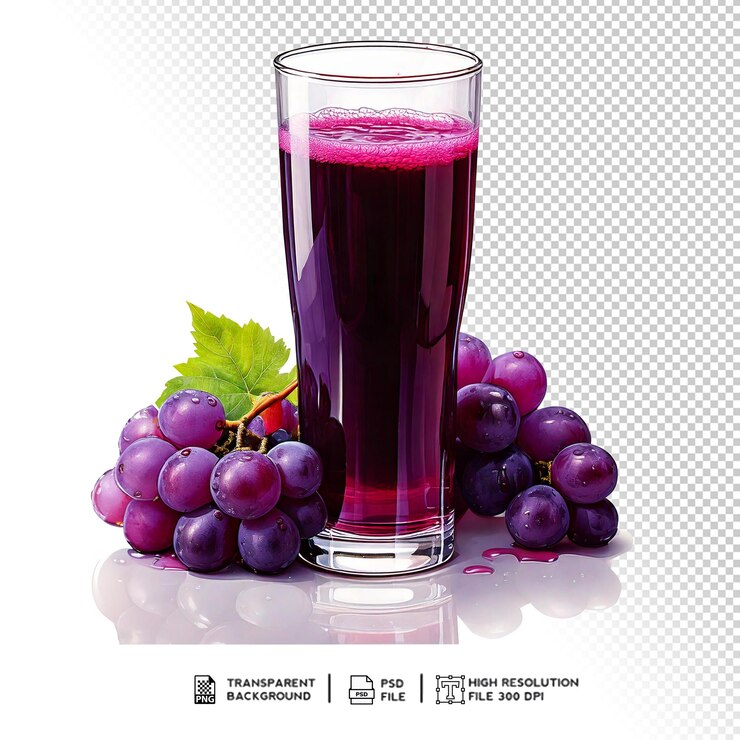 PSD grape juice in glass isolated transparent background