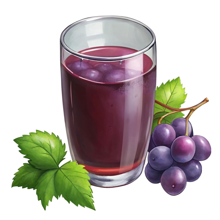 PSD grapes juice glass on white background