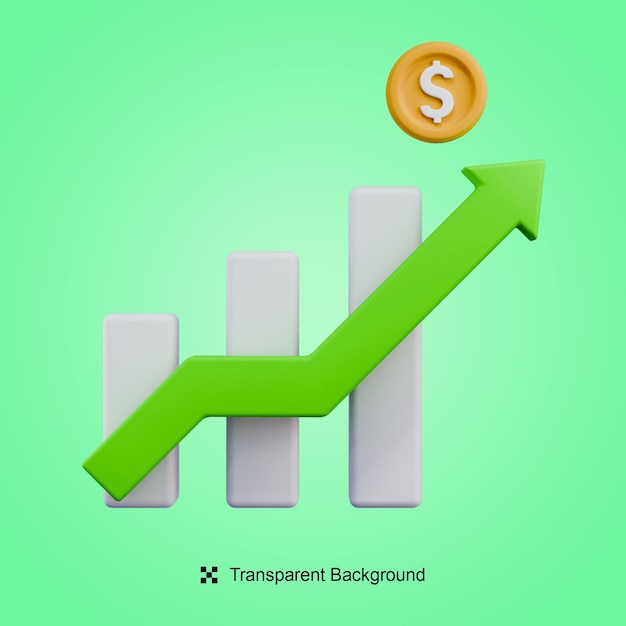Graphe d'argent d'illustration de rendu PSD 3d avec une flèche verte pointant vers le haut