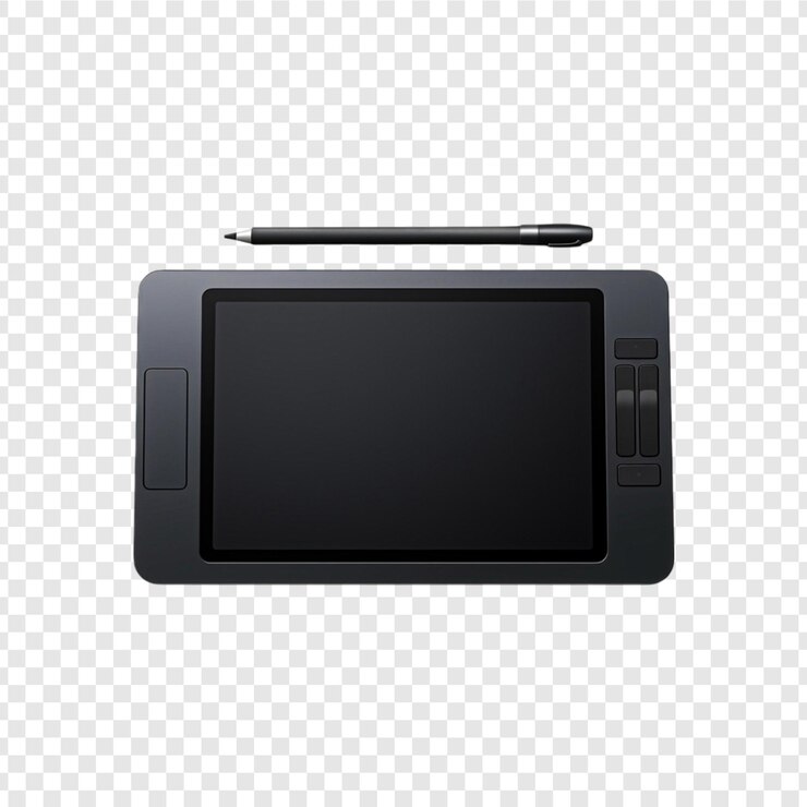 PSD graphic tablet with pen isolated on transparent background