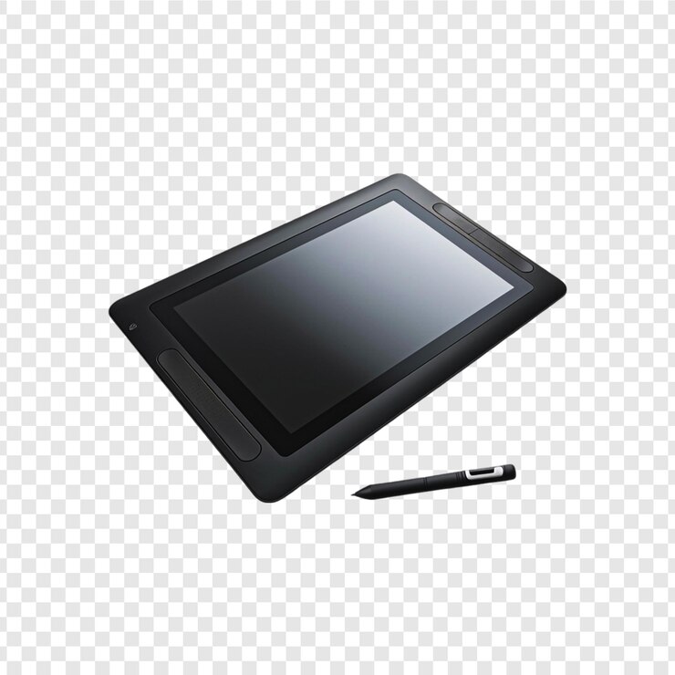 PSD graphic tablet with pen isolated on transparent background