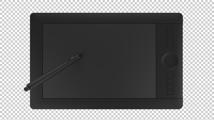 PSD graphic tablet with pen on transparent background 3d rendering illustration