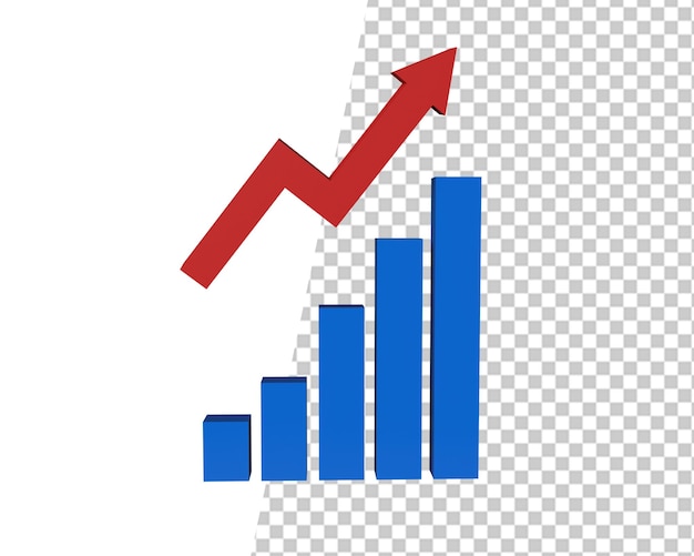Graphique à barres avec croissance flèche rouge rendu 3d