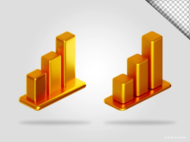 Graphique à barres dorées illustration de rendu 3d isolée