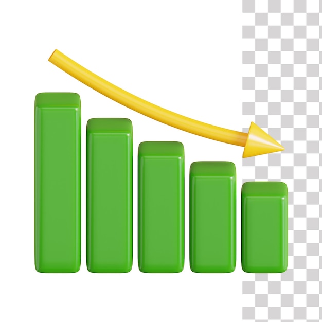 PSD un graphique à barres vert avec une flèche jaune pointant vers le bas.