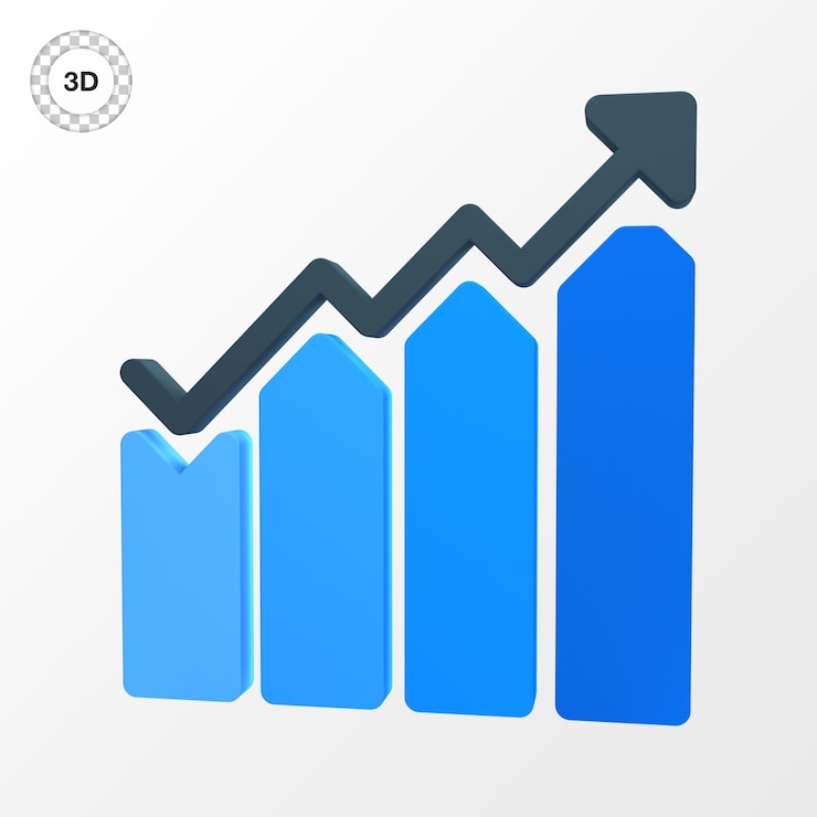 PSD un graphique bleu avec un graphique linéaire et une flèche pointant vers le haut.