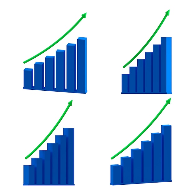 Graphique boursier financier rendu PSD 3D avec flèche de croissance vers le haut sur fond transparent