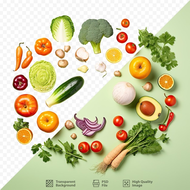 PSD un graphique de légumes et de fruits et légumes sur fond vert.
