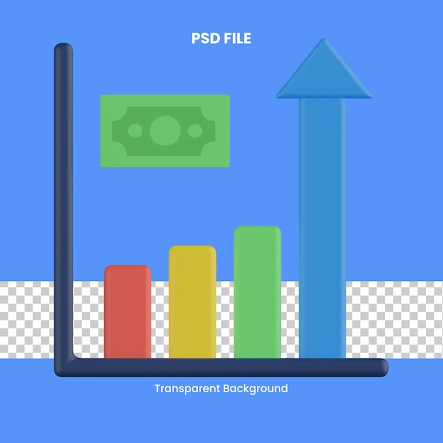 PSD graphique de profit rendu 3d icône illustration analytique