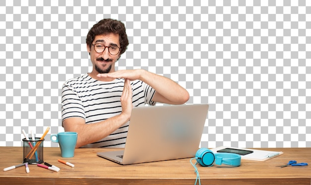 Graphiste jeune homme barbu. concept de délai d&#39;attente
