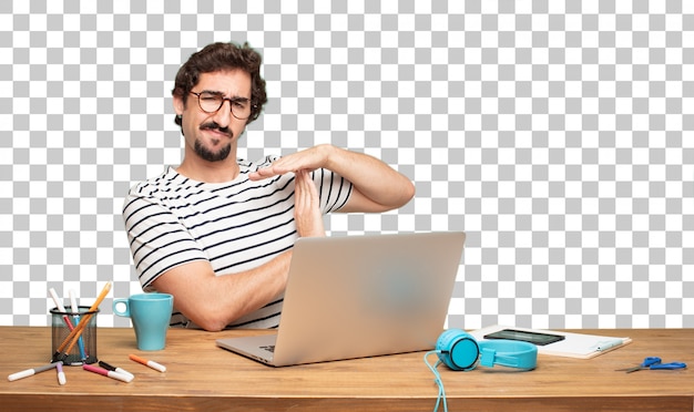 Graphiste jeune homme barbu. concept de délai d&#39;attente
