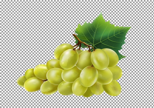 Grappolo d'uva verde con foglie verdi isolato su sfondo trasparente