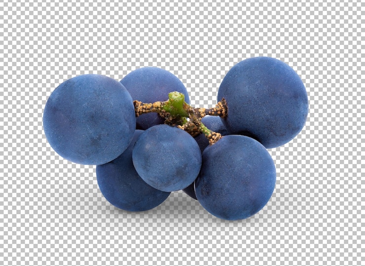 PSD grappolo secco d'uva blu isolato su strato alfa