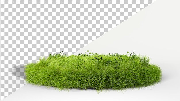 Gras-podium isoliert auf weißem hintergrund gras-plattform 3d-render