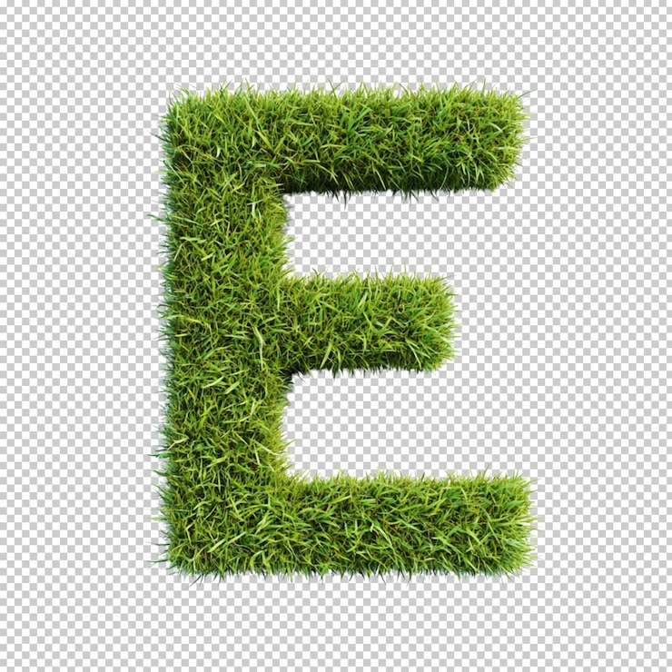PSD grass alphabet e letter on transparent background