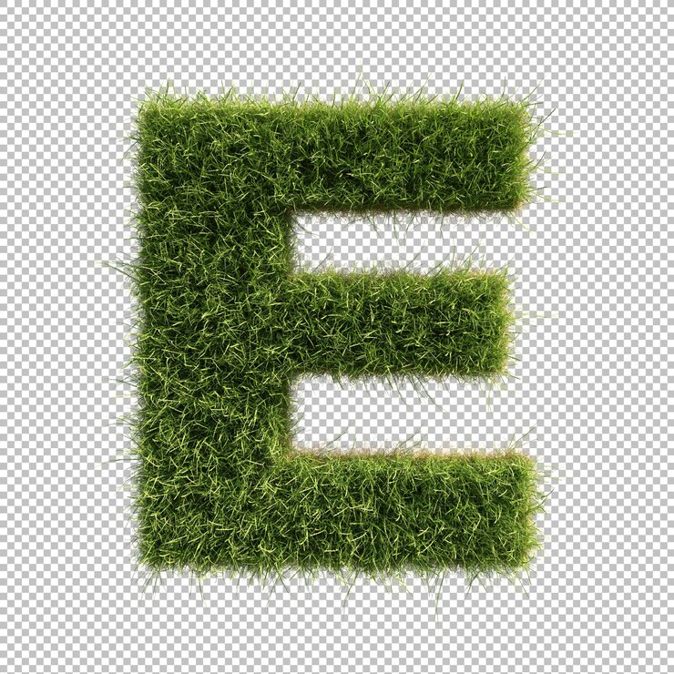 PSD grass alphabet e on transparent background