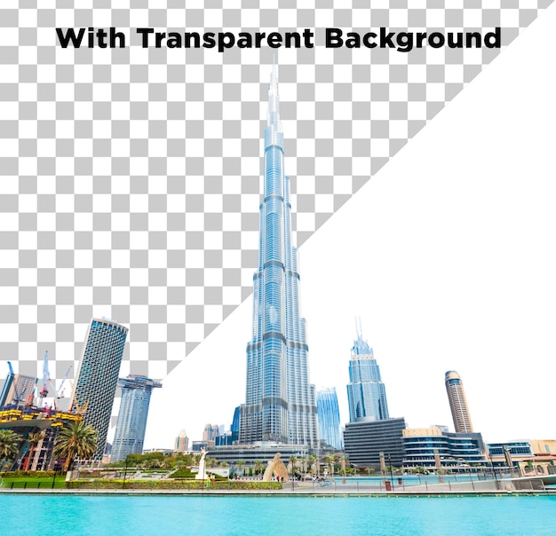 Le gratte-ciel Burj Khalifa des Émirats arabes unis sur un fond transparent