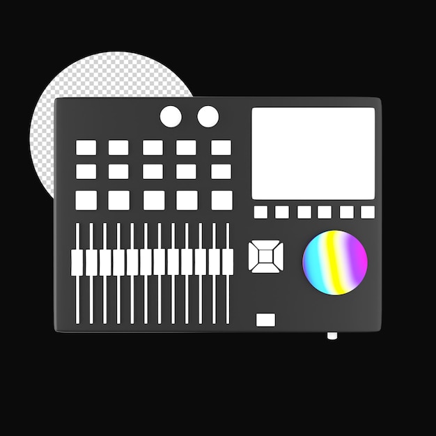 Grau und weiß sound mixer board 3d-symbol auf schwarzem hintergrund