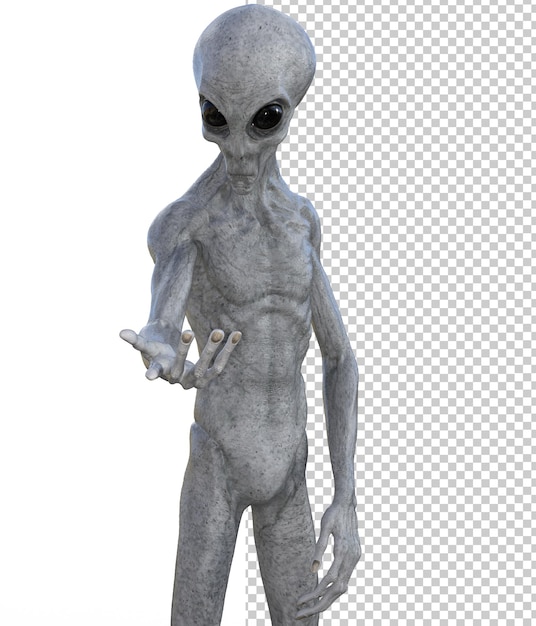 PSD grauer alien auf transparentem hintergrund 3d-rendering