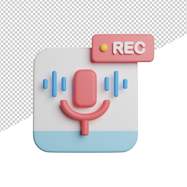 PSD gravação de som de áudio vista frontal ilustração de ícone de renderização 3d em fundo transparente