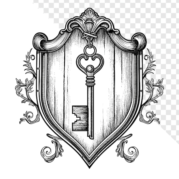 Gravierungsstil Tür- und Schlüssel-Logo-Design Transparenter Hintergrund