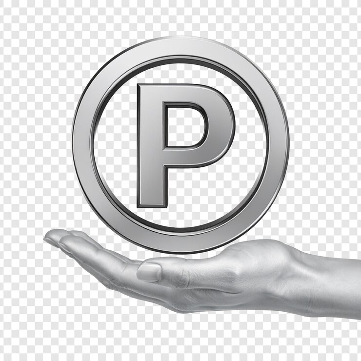 PSD gray metallic hand holding parking symbol graphic design element