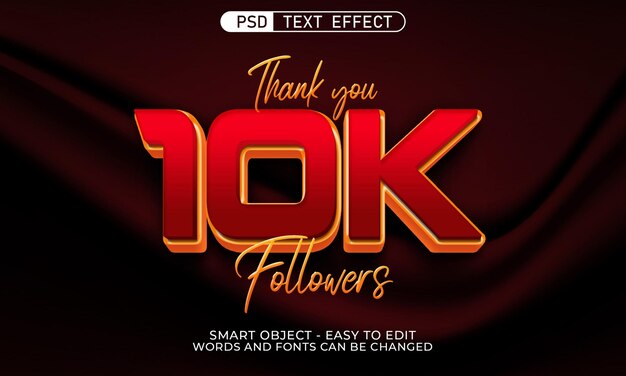 Grazie 10k follower testo modificabile effetto testo in stile 3d Psd Premium