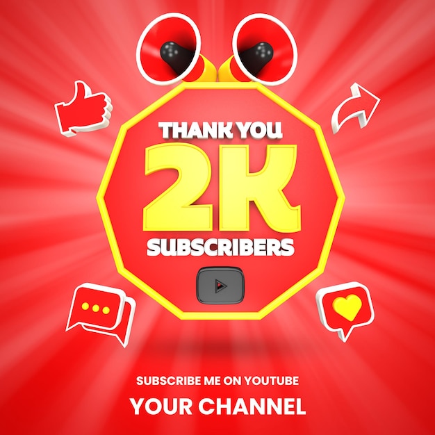 Grazie 2k abbonati youtube celebrazione 3d rendering isolato