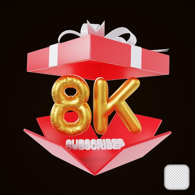 Grazie abbonato 8k con scatola regalo aperta congratulazioni illustrazione 3d